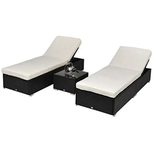 Outsunny 3-Piece Rattan Wicker Patio Chaise Lounge Set with 5 Backrest Angles, Thick Cushions, & Matching Table, Coffee Outsunny 3-Piece Rattan Wicker Patio Chaise Lounge Set with 5 Backrest Angles, Thick Cushions, & Matching Table, Coffee