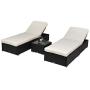 Outsunny 3-Piece Rattan Wicker Patio Chaise Lounge Set with 5 Backrest Angles, Thick Cushions, & Matching Table, Coffee