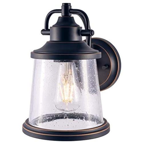 YaoKuem Outdoor Wall Lantern, Wall Sconce as Porch Lighting Fixture, E26 Medium Base, Metal Housing Plus Glass, Oil Rubbed Bronze Finish, Bulbs not Included