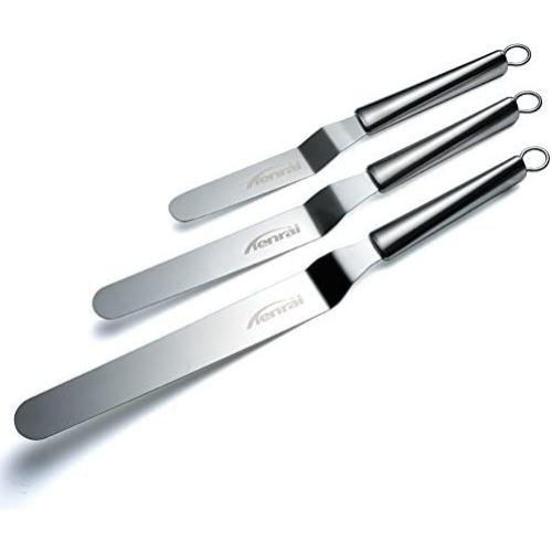 Tenrai Metal Icing Spatula Set Stainless Steel Cake Knife Offset Professional Tool for Decorating Cakes (Length: 6 8 10 Inch, Silver)