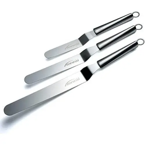 Tenrai Metal Icing Spatula Set Stainless Steel Cake Knife Offset Professional Tool for Decorating Cakes (Length: 6 8 10 Inch, Silver)