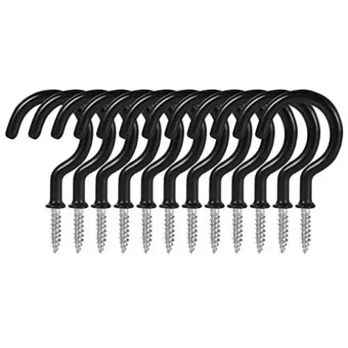 2 Inch Ceiling Hooks, Screw-in Cup Hooks, Vinyl Coated Screw Hooks for Hanging Plants Lights Mugs Heavy Duty Indoor Outdoor Use, Screw in Metal Wall Hooks Kitchen Hanger, Black (12 Pack) 2 Inch Ceiling Hooks, Screw-in Cup Hooks, Vinyl Coated Screw Hooks for Hanging Plants Lights Mugs Heavy Duty Indoor Outdoor Use, Screw in Metal Wall Hooks Kitchen Hanger, Black (12 Pack)