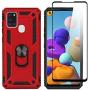 SWP for Samsung Galaxy A21S Case, Dual Layer Shock-Absorption Armor Cover,Full-Body Protective Case with Metal Ring Holder Kickstand for A21S (red)