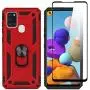 SWP for Samsung Galaxy A21S Case, Dual Layer Shock-Absorption Armor Cover,Full-Body Protective Case with Metal Ring Holder Kickstand for A21S (red)