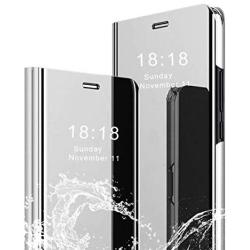 LANYOS Compatible Samsung Galaxy Note 10+ Plus 5G Flip Case，Full Body Protection Translucent Electroplate Plating S-View Mirror Cover Built in Kickstand (6.8 inch 2019) (Silver)