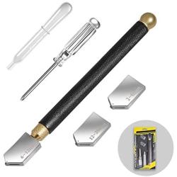 Glass Cutter Tool Set 2mm-20mm Pencil Style Oil Feed Carbide Tip with 2 Bonus Blades and Screwdriver