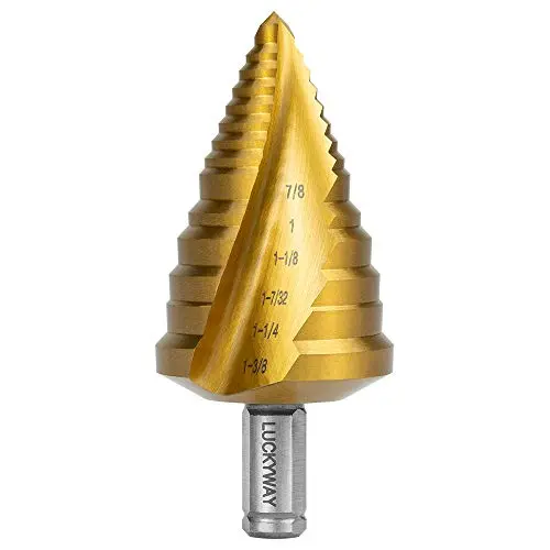 Luckyway 1-Piece 15 Steps HSS-CO(M35) 1/4 Inch to 1-3/8 Inch Titanium Step Drill Bit for Metal, Stainless Steel Drilling Luckyway 1-Piece 15 Steps HSS-CO(M35) 1/4 Inch to 1-3/8 Inch Titanium Step Drill Bit for Metal, Stainless Steel Drilling