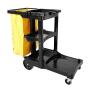 Rubbermaid Commercial Traditional Janitorial 3-Shelf Cart, Wheeled with Zippered Yellow Vinyl Bag, Black, FG617388BLA