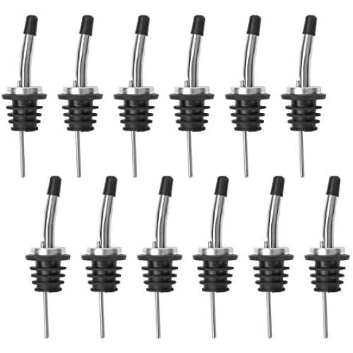 [UPGRADED VERSION] 12 Pack Stainless Steel Classic Bottle Pourers Tapered Spout - Liquor Pourers with Rubber Dust Caps