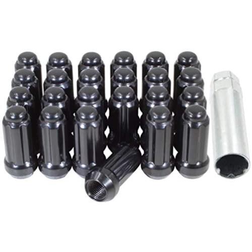 14x1.5 Lug Nuts Set Black Spline - Cone Seat - Dual Hex Key Wheel Lug Nut M14x1.50 (24, Black)