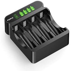 Fufly Rechargeable AA AAA Battery Charger - 4 Bay Smart Charger with LCD Display for Ni-MH Ni-CD Rechargeable Batteries