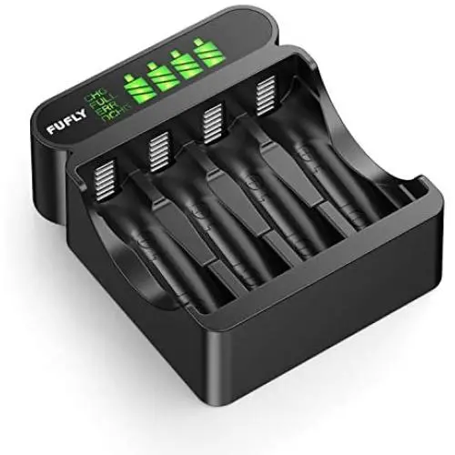 Fufly Rechargeable AA AAA Battery Charger - 4 Bay Smart Charger with LCD Display for Ni-MH Ni-CD Rechargeable Batteries