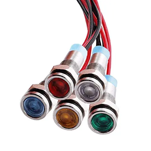 mxuteuk 5 Pcs 12V-24V 6mm 1/4'' LED Metal Indicator Light Raised Head Waterproof Signal Lamp Red Yellow Blue Green White with Wire for Car Truck Boat M6-12P mxuteuk 5 Pcs 12V-24V 6mm 1/4'' LED Metal Indicator Light Raised Head Waterproof Signal Lamp Red Yellow Blue Green White with Wire for Car Truck Boat M6-12P