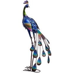 TERESAS COLLECTIONS 35 inch Metal Peacock Decor Garden Statues and Sculptures, Garden Art Sculptures Standing Indoor Outdoor for Backyard Porch Patio Lawn Decorations