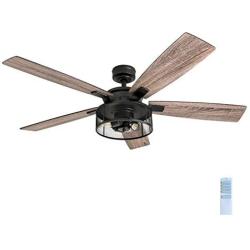 Honeywell Ceiling Fans 50614-01 Carnegie LED Ceiling Fan 52'', Indoor, Rustic Barnwood Blades, Industrial Cage Light, Matte Black