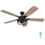 Honeywell Ceiling Fans 50614-01 Carnegie LED Ceiling Fan 52'', Indoor, Rustic Barnwood Blades, Industrial Cage Light, Matte Black