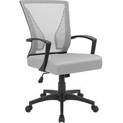 Furmax Office Mid Back Swivel Lumbar Support Desk, Computer Ergonomic Mesh Chair with Armrest (Gray)