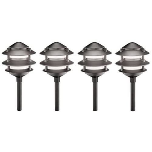 4 Pack Malibu 8301-9200-04 3-Tier Cast Metal Pathway Yard Landscape Lights,11 Watt, in Matte Black BY MALIBU DISTRIBUTION