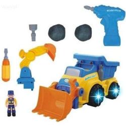 WolVol 3-in-1 Construction Bulldozer Dump Excavator Take-A-Part Truck Toy with Drill and Tools, Lights and Music, Bump and Go Action