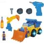 WolVol 3-in-1 Construction Bulldozer Dump Excavator Take-A-Part Truck Toy with Drill and Tools, Lights and Music, Bump and Go Action