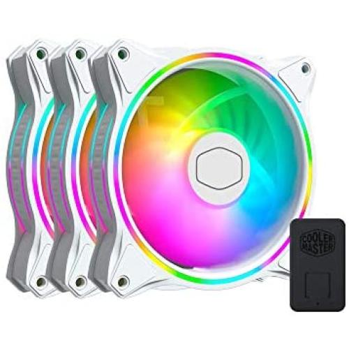 Cooler Master MasterFan MF120 Halo White Edition 3n1 Duo-Ring ARGB Lighting, 24 Independently LEDs, 120mm PWM Static Pressure Fan, Absorbing Pads for Computer Case & Liquid Radiator