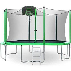 Merax 12FT Trampoline with Safety Enclosure Net, Basketball Hoop and Ladder - BV Certificated – Basketball Trampoline