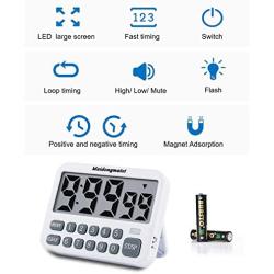 maidongmaixi Kitchen Timer, Digital Kitchen Timers, Magnetic Countdown Timer with Loud Alarm, Big Digits, Back Stand for Cooking, Classroom, Bathroom, Teachers, Kids - AAA Battery Included (White-316)