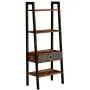 Rolanstar Ladder Shelf with Drawer, Rustic Ladder Bookshelf, 4-Tier Utility Organizer Shelves, Stable Metal Frame, for Living Room, Office Room, Rustic Brown