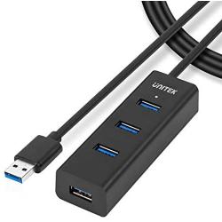 Unitek 4-Port USB 3.0 Hub Long Cable 48-inch with Micro USB Charging Port, Fast Data Transfer USB Hub Extender Extension Connector Compatible Windows PC, Mac, Surface Pro, Laptop, Printer, 4FT - Black