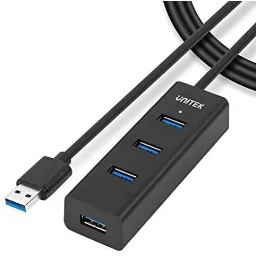 Unitek 4-Port USB 3.0 Hub Long Cable 48-inch with Micro USB Charging Port, Fast Data Transfer USB Hub Extender Extension Connector Compatible Windows PC, Mac, Surface Pro, Laptop, Printer, 4FT - Black