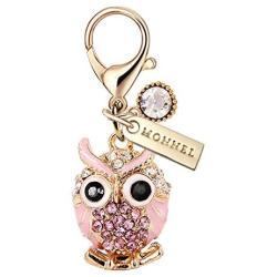 MC89 New Arrival Pink Crystal 3D Animal Owl Lobster Clasp Charm Pendant with Pouch Bag (1 Piece)