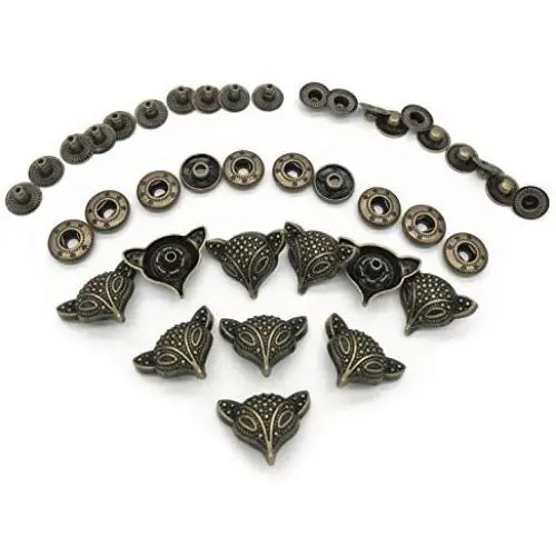 10 Set Bronze Vintage Antique Metal Snap Button Fastener, Fox Head Buttons, for Leather Craft DIY Overall Jacket, with Caps Sockets Studs 10 Set Bronze Vintage Antique Metal Snap Button Fastener, Fox Head Buttons, for Leather Craft DIY Overall Jacket, with Caps Sockets Studs