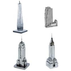 Set of 4 Metal Earth 3D Laser Cut Building Models: 30 Rockefeller Plaza, Empire State Building, Chrysler Building, & One World Trade Center