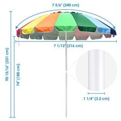 Yescom 8 ft Metal Rainbow Beach Patio Umbrella 16 Rib Tilt Market Table Umbrella Outdoor Sunshade Cover Sand Anchor