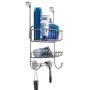 mDesign Modern Metal Wire Over The Bathroom Shower Door Caddy, Hanging Storage Organizer Center with Built-in Hooks and Baskets for Stall/Tub, Holds Shampoo, Body Wash, Loofahs, Razors - Chrome/White