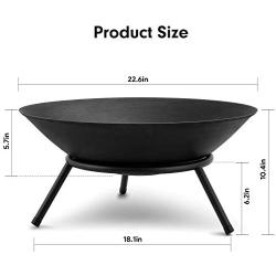 Amagabeli Fire Pit Outdoor Wood Burning 22.6in Cast Iron Firebowl Fireplace Heater Log Charcoal Burner Extra Deep Large Round Camping Outside Patio Backyard Deck Heavy Duty Metal Grate Black