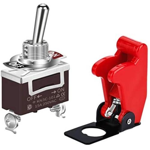 DaierTek Safety Cover Toggle Switch Guard Heavy Duty with Red Aircraft Covered AC/DC 20A SPST ON-Off 2Pin for Car Truck Auto