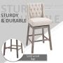 HOMCOM 2 Piece Bar Height Chair Swivel Barstool with Integrated Footrest, Solid Wood Design, and a 180 Degree Rotation, Beige