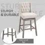 HOMCOM 2 Piece Bar Height Chair Swivel Barstool with Integrated Footrest, Solid Wood Design, and a 180 Degree Rotation, Beige