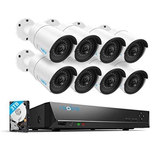 Reolink 4MP 16CH PoE Video Surveillance System, 8pcs Wired Outdoor 1440P PoE IP Cameras, 5MP 16-Channel NVR with 3TB HDD for Home and Business 24/7 Recording, RLK16-410B8