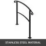 Happybuy Transitional Handrail Fits 1 or 3 Steps Black Stair Rail Handrails for Outdoor Steps Wrought Iron Handrail with Installation Kit