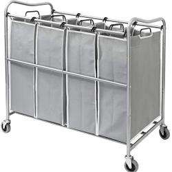 Simple Houseware 4-Bag Heavy Duty Laundry Sorter Rolling Cart, Silver