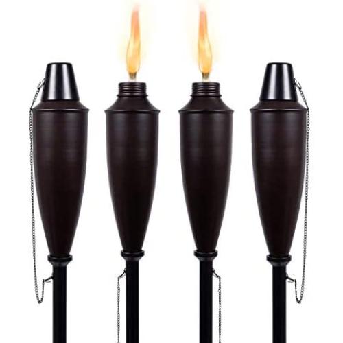 BIRDROCK HOME 4 Pack Outdoor Garden Torches (Improved 2020 Version) - Oil Rubbed Bronze - Flame Light Torch - Backyard Garden Patio Lighting - Metal Lamp - Decorative Urban Lantern