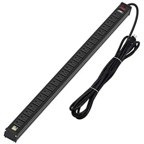 CRST Heavy Duty Power Strip with Long Cord 15 Feet Metal Extension 24-Outlet with Mounting Brackets 15A Circuit Breaker UL 1363 Listed