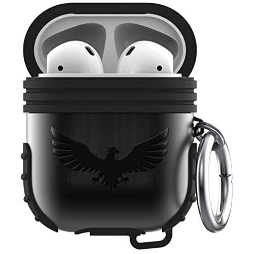 Lauzq Metal Airpods Case,Hard Case Cover Full Protective Skin Cover Shockproof Compatible Airpods 1&2 Charging Case(Not for Wireless Charging),Dual-Layer Silicone & Anti-Lost Keychain