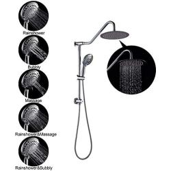 Rain Shower Head with Handheld - Sarlai Dual Shower Combo,Stainless Steel 10 Inch Shower Head,5-setting Handheld Sprayer with Plastic Drill-Free Adjustable Slide Bar and Hose, Chrome Finish