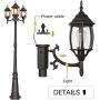 Outdoor Post Light with LED Bulbs, 3-Head Surface-Mount Post Combination, Wet Location Outdoor Street Light, LED Landscape Lamp Post Lighting for Backyard, Patio, Garden, Walkway, ETL Listed