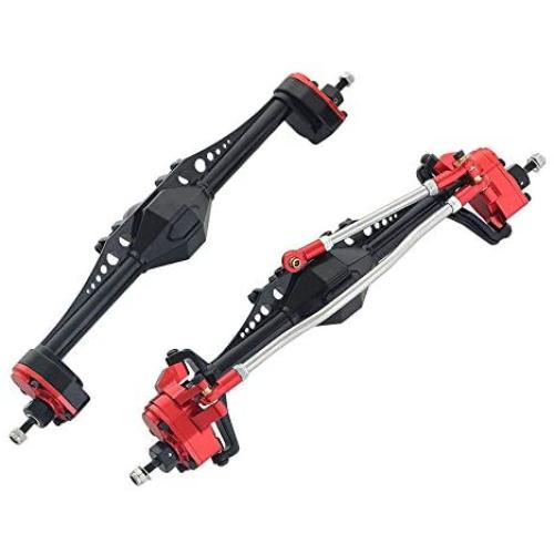 Baoer RC Car Accessories, Metal Front Rear Axle Housing Shell Modified Parts Bridge for 1/10 RC Crawler Car for Axial Capra 1.9 UTB Front axle + Rear axle Black red