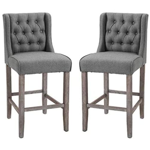 HOMCOM 40'' Tufted Wingback Counter Height Armless Bar Stool Dining Chair Set of 2, Grey