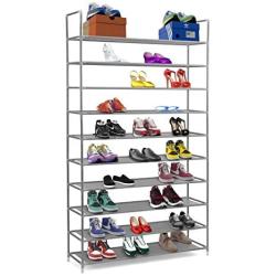 Halter Shoe Rack 10-Tier Shoe Rack Storage Organizer, Stackable Space Saving Shoe Shelf (Grey)